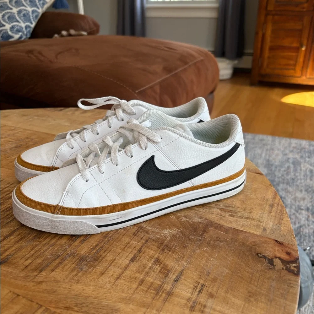 Nike White Low-Top Sneakers with Black Swoosh and Brown Accent - Picture 4 of 4